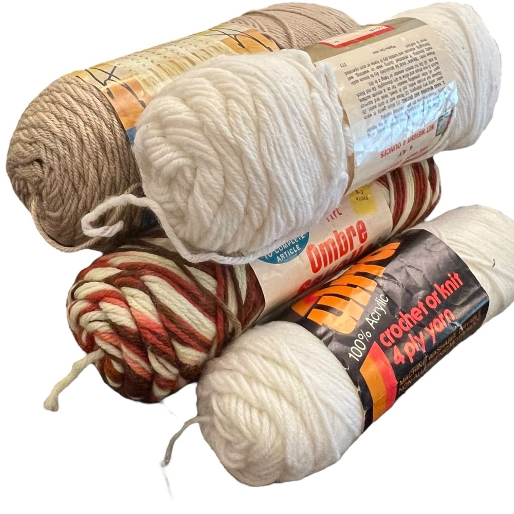 Mixed Lot Of 4 Skeins NEW & Vintage Neutral Colors Knit Crochet Crafts